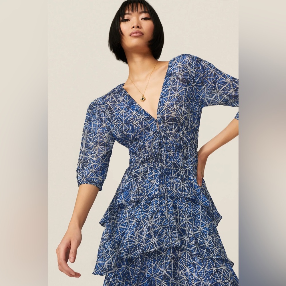 Maje Blue and White Patterned Dress
